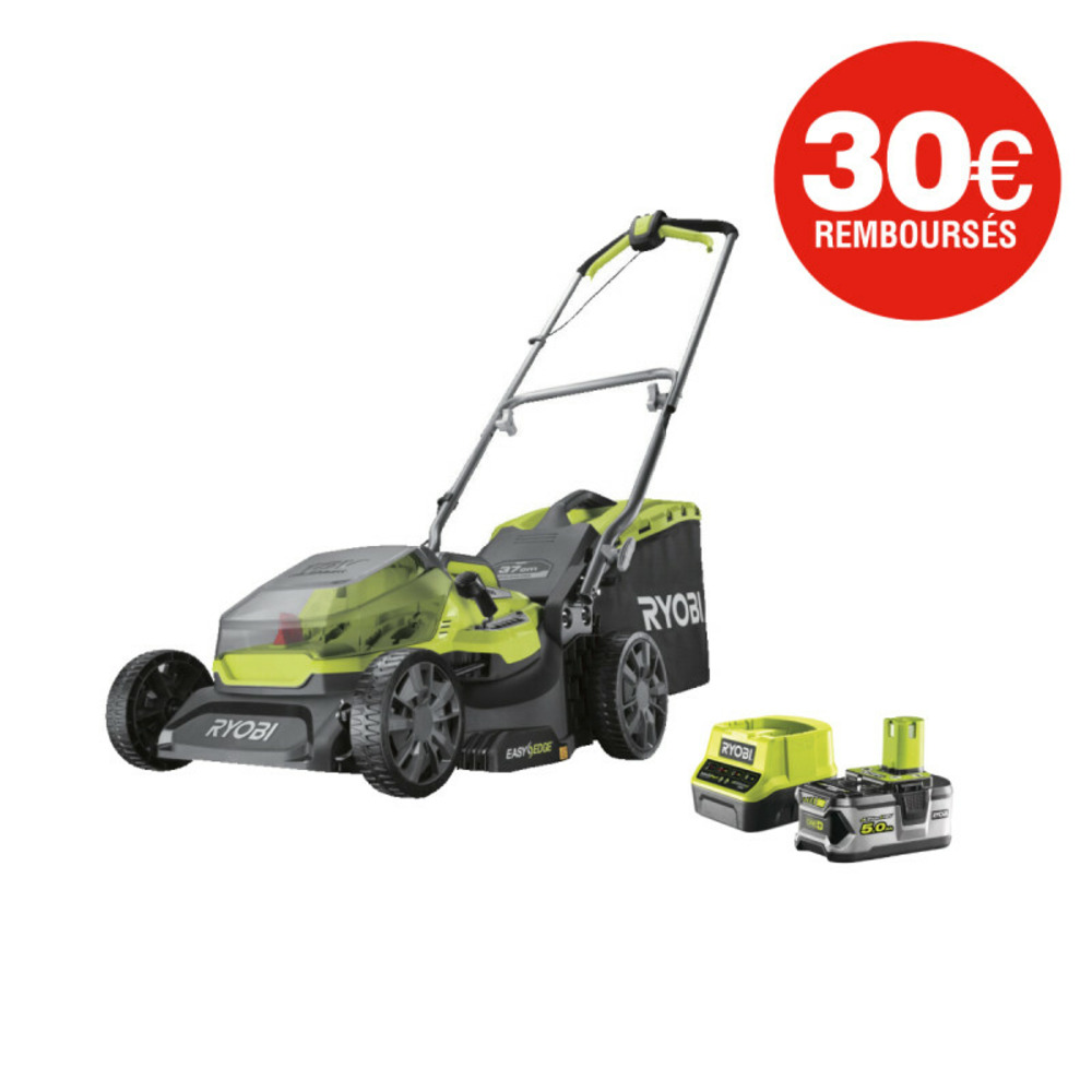 Tondeuse ryobi - ry18lmx37a-150 - 18v one+ brushless - coupe 37cm - 1 batterie 5,0 ah - 1 chargeur rapide