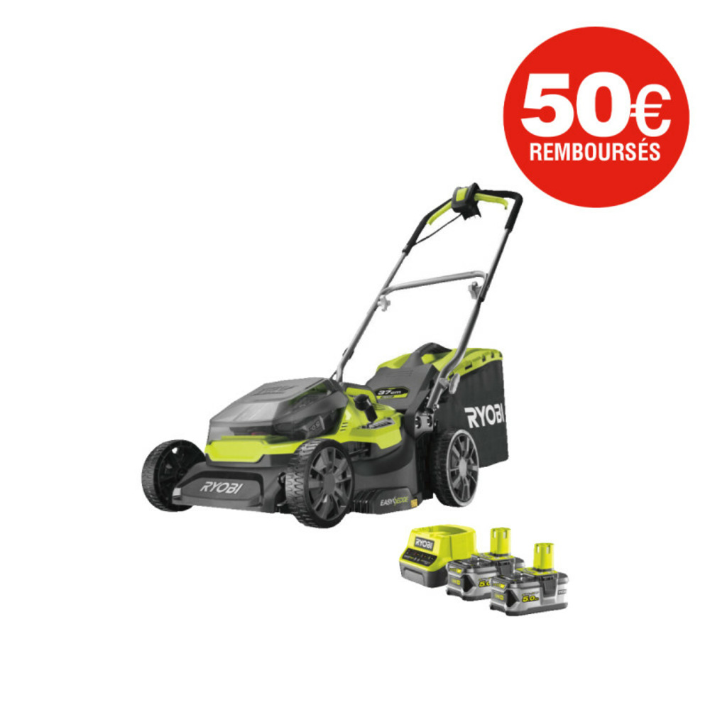 Tondeuse hybride ryobi - ry18lmh37a-250 - 18v one+ - coupe 37cm - 2 batteries 5.0 ah - 1 chargeur rapide