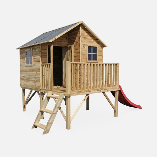 Maisonnette avec toboggan en bois de 3,8m², orchidée - cabane sur pilotis en pin autoclave