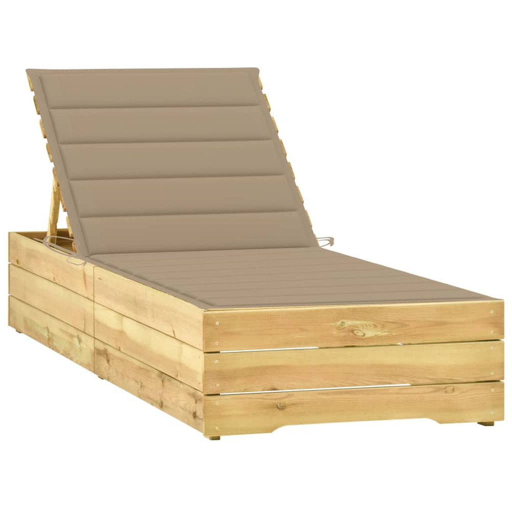 Chaise longue avec coussin beige bois de pin imprégné bain de soleil