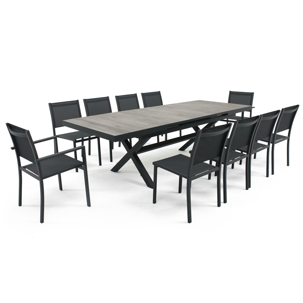 Table extensible en aluminium et céramique 10 chaises gris