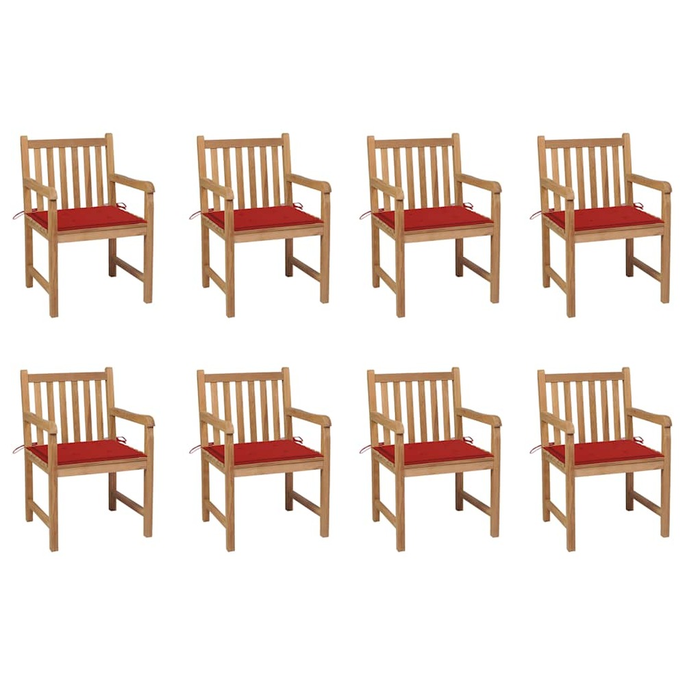 Chaises de jardin lot de 8 avec coussins rouge bois teck massif