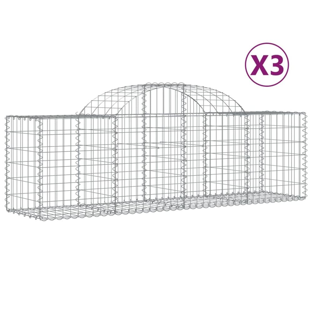 Paniers à gabions arqués 3 pcs 200x50x60/80 cm fer galvanisé