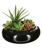 Composition de plantes arificielles vase en céramique noire d 20 cm