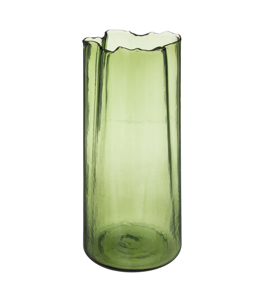 Vase aux contours irréguliers en verre teinté vert h 32 cm