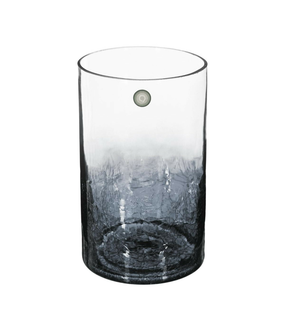 Vase cylindrique en verre craquelé h 20 cm