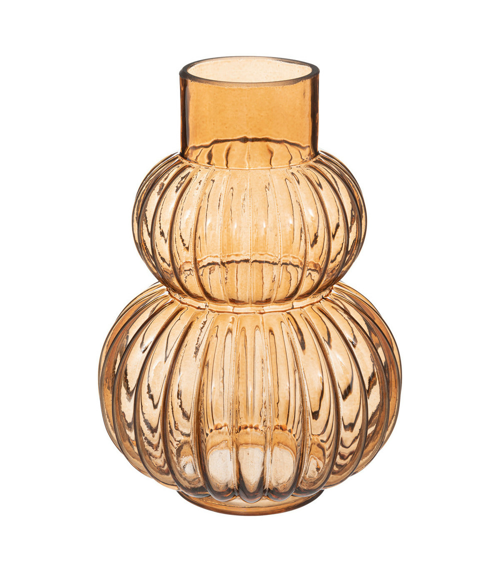 Vase aux lignes arrondies en verre strié ambre h 25 cm