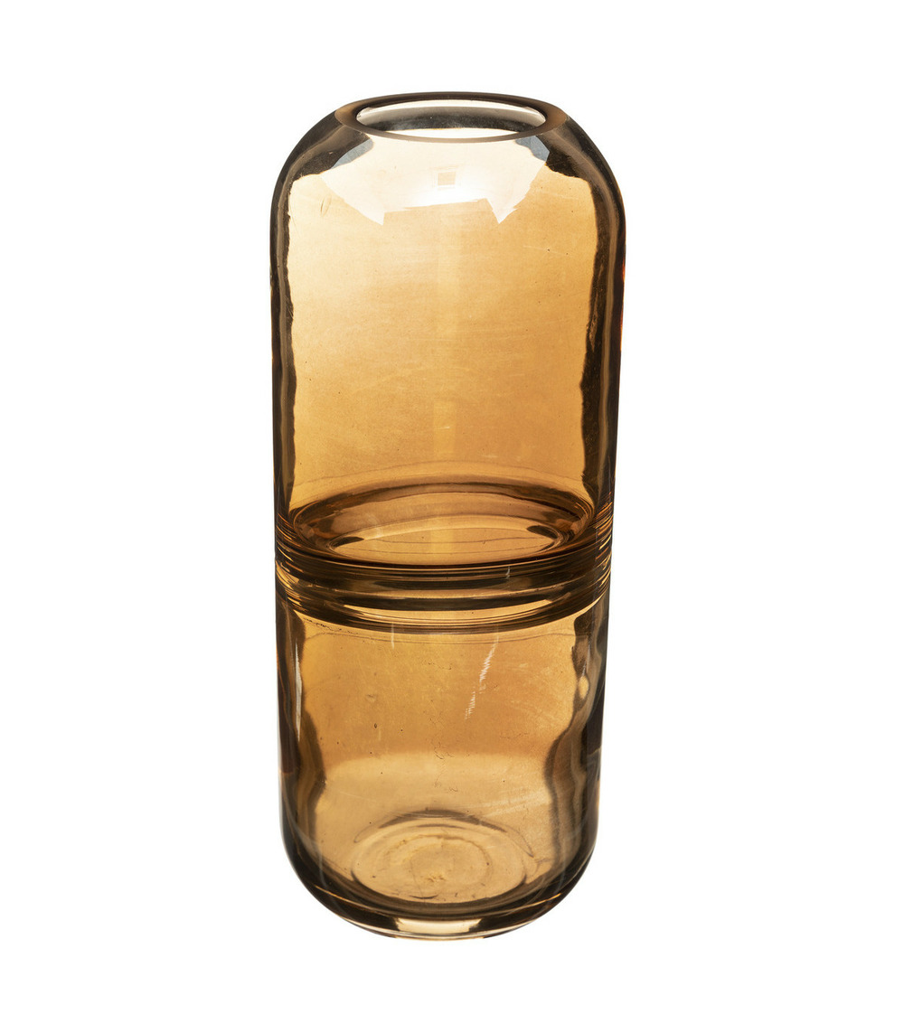 Vase bouteille anneau central épais en verre ambre d. 10 x h. 25 cm