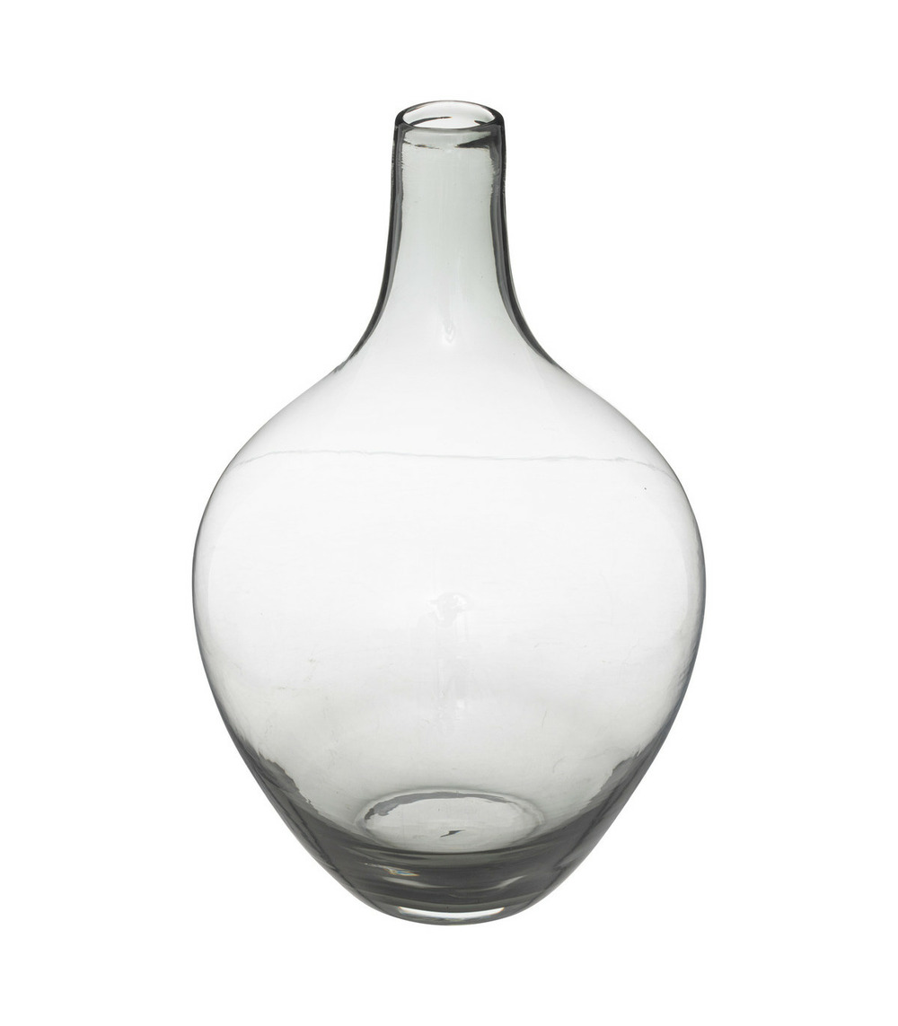 Vase col haut en verre gris h 38 cm