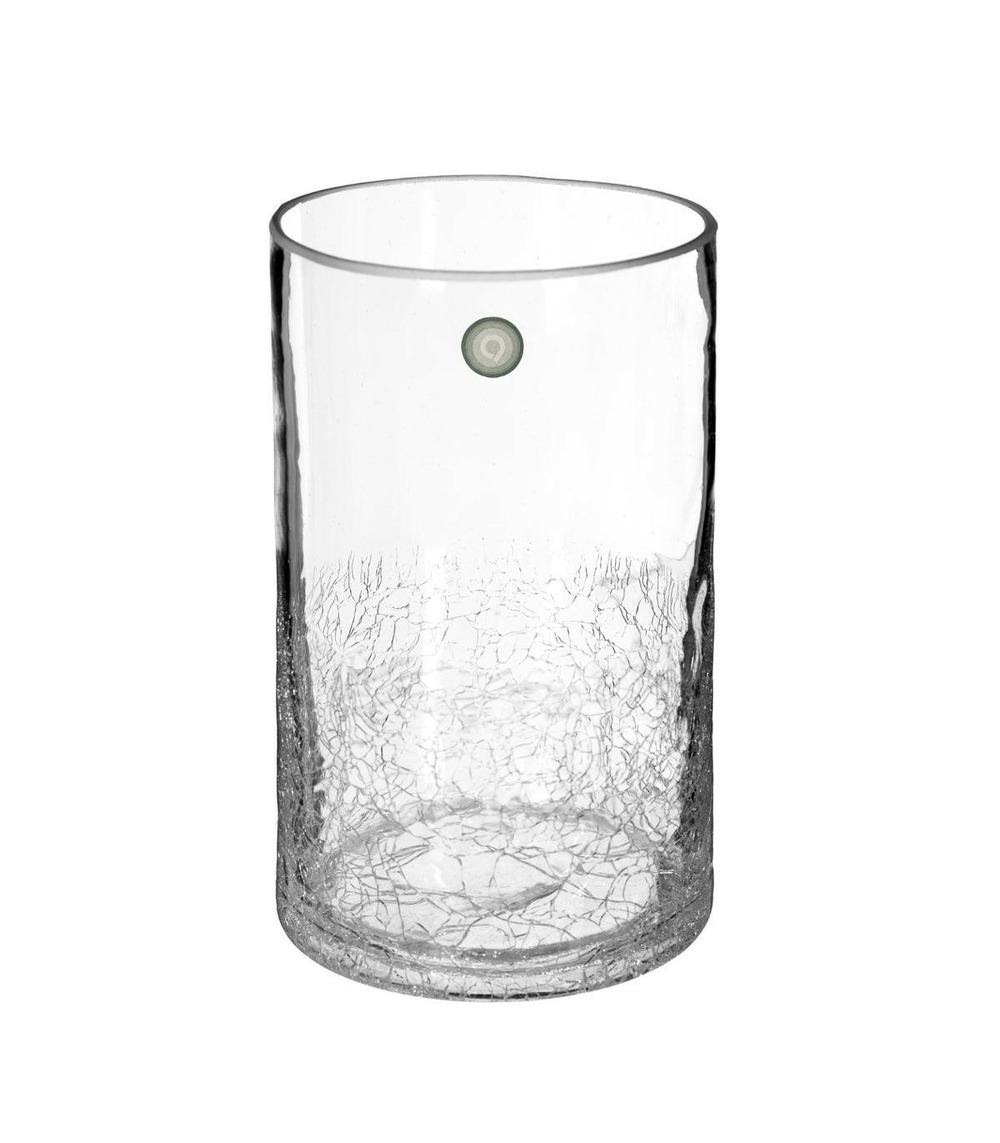 Vase cylindrique en verre craquelé h 20 cm Truffaut