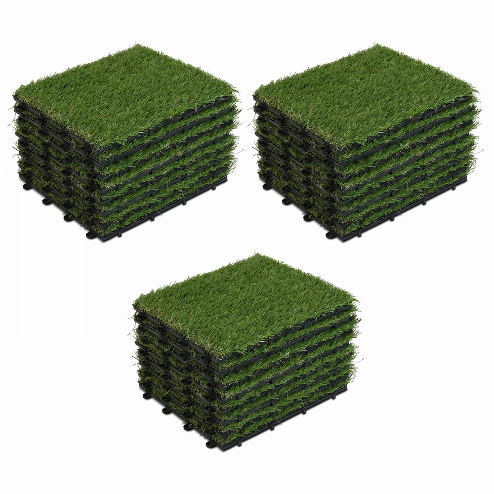 Lot de 24 dalles clipsables gazon artificiel vert