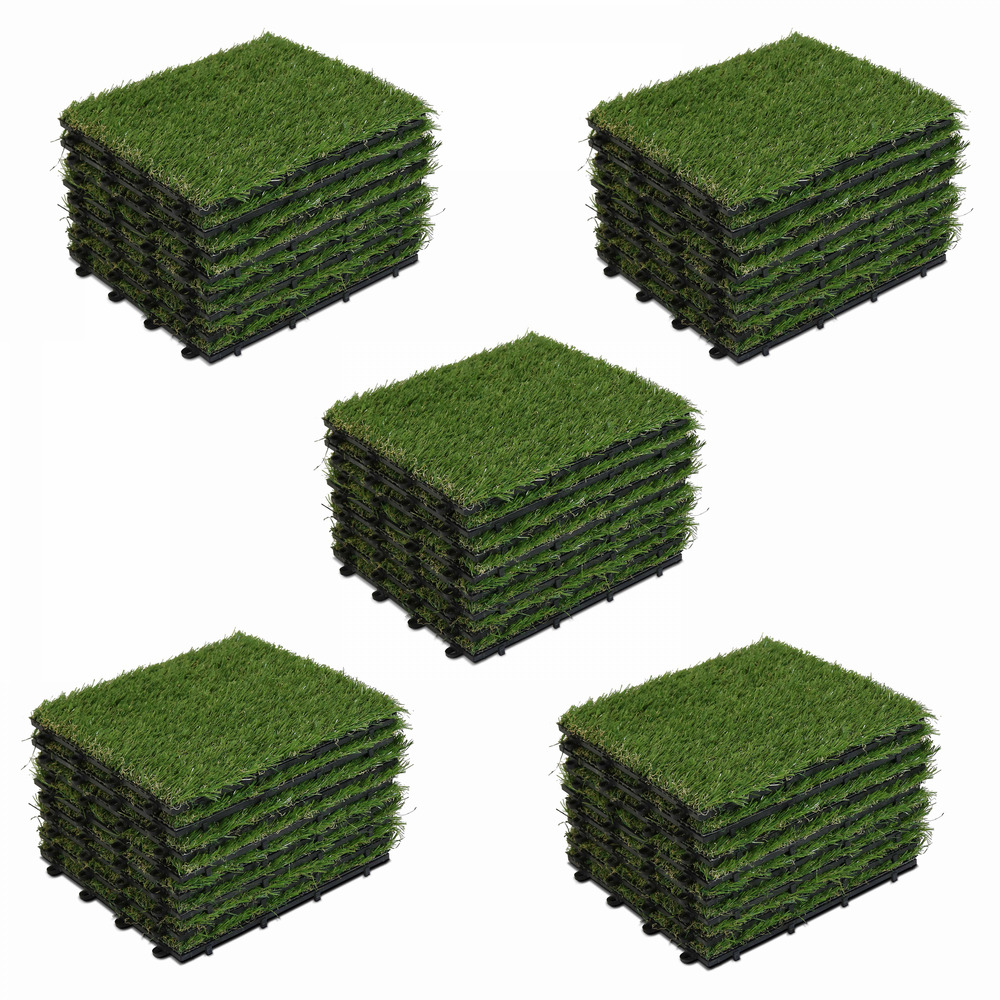 Lot de 24 dalles clipsables gazon artificiel vert