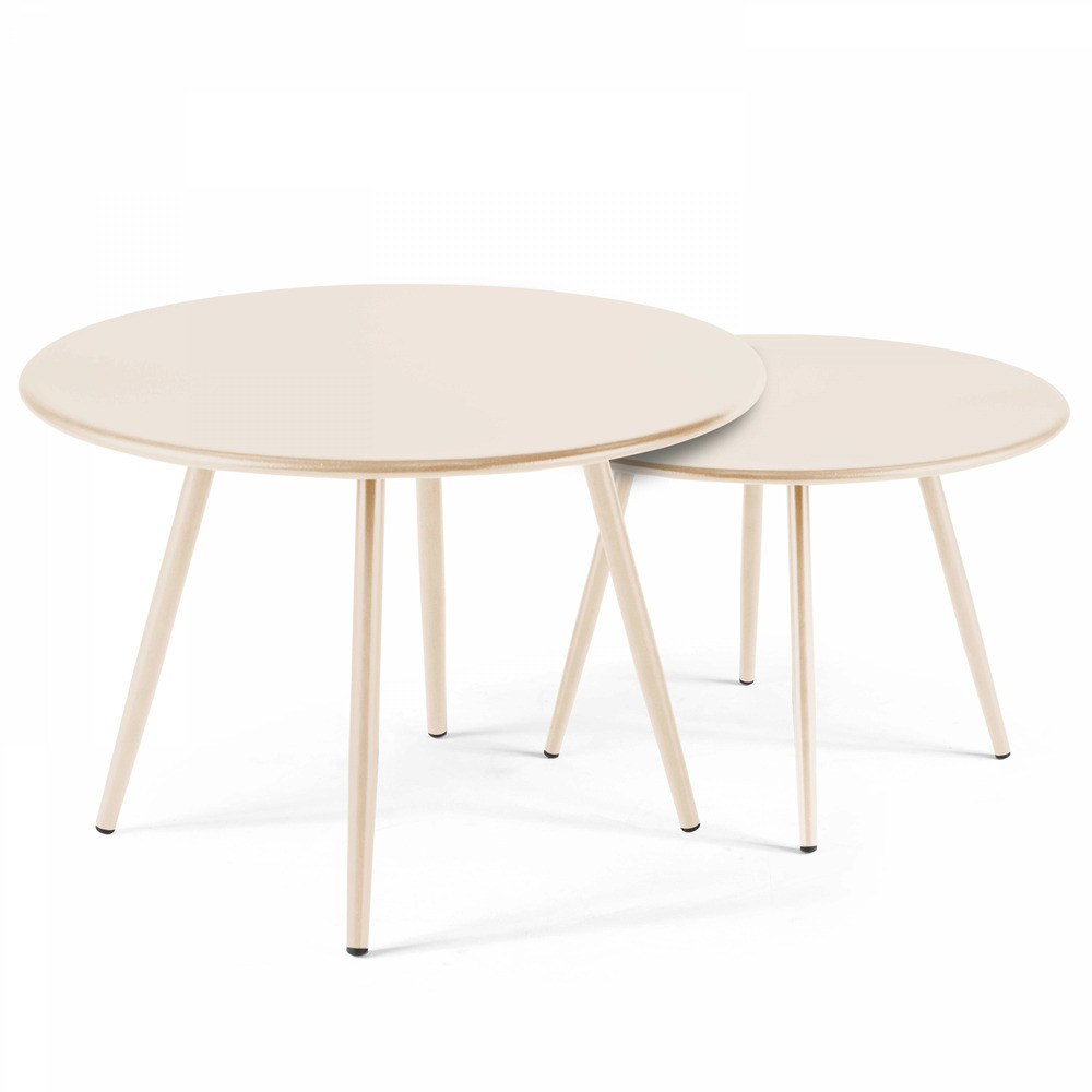 Lot de 2 tables basses ronde en acier ivoire 50 cm