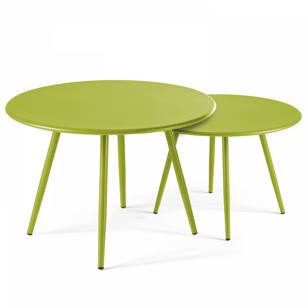 Lot de 2 tables basses ronde en acier vert