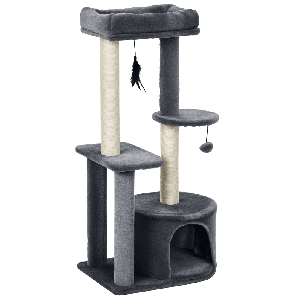 Arbre à chat avec perchoir en bois pour grands chats avec jeux inclus 48x35x100cm bicolore