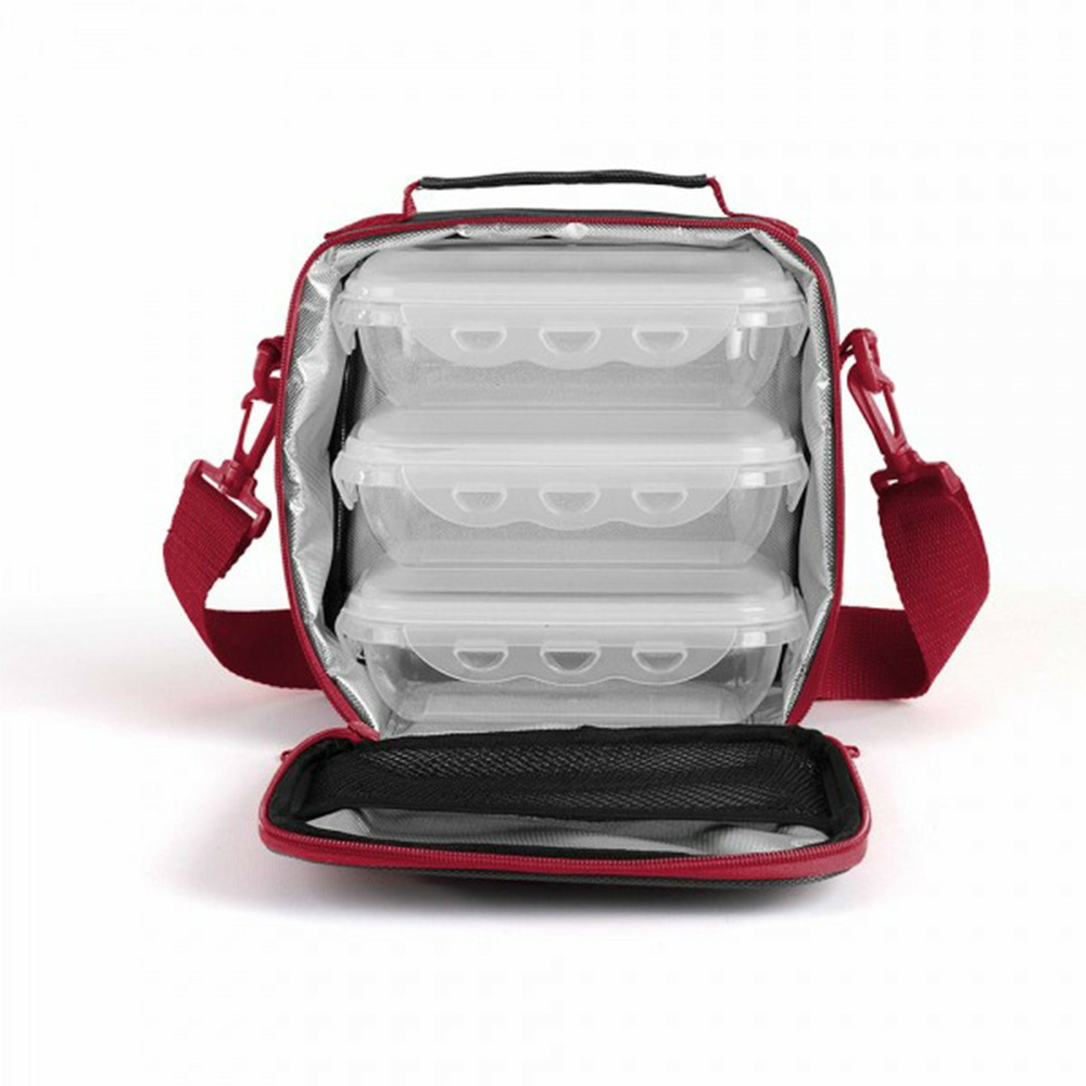 Set sacoche lunch box gris/rouge