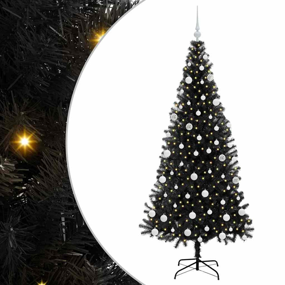 Sapin de noël avec 300 led avec support noir 180 cm pvc