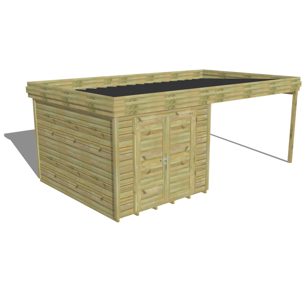Abri de jardin bois pin traité autoclave 27mm - 6,14x3,44m / 21m2 - bac acier - plancher bois