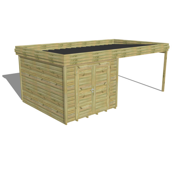Abri de jardin bois pin traité autoclave 27mm - 6,14x3,44m / 21m2 - bac acier - plancher bois
