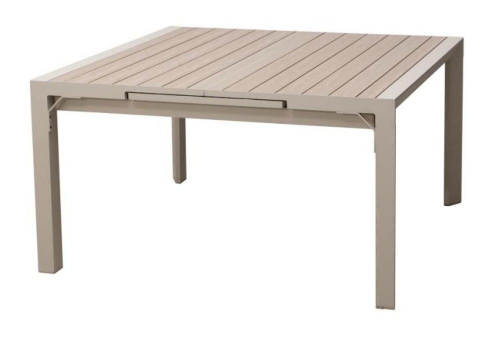 Table de jardin extensible "évasion" en aluminium lin et blanc traité