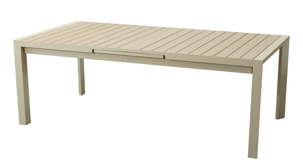 Table de jardin extensible "évasion" en aluminium lin et argile traité