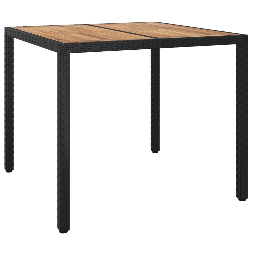 Table de jardin 90x90x75cm résine tressée et bois d'acacia noir