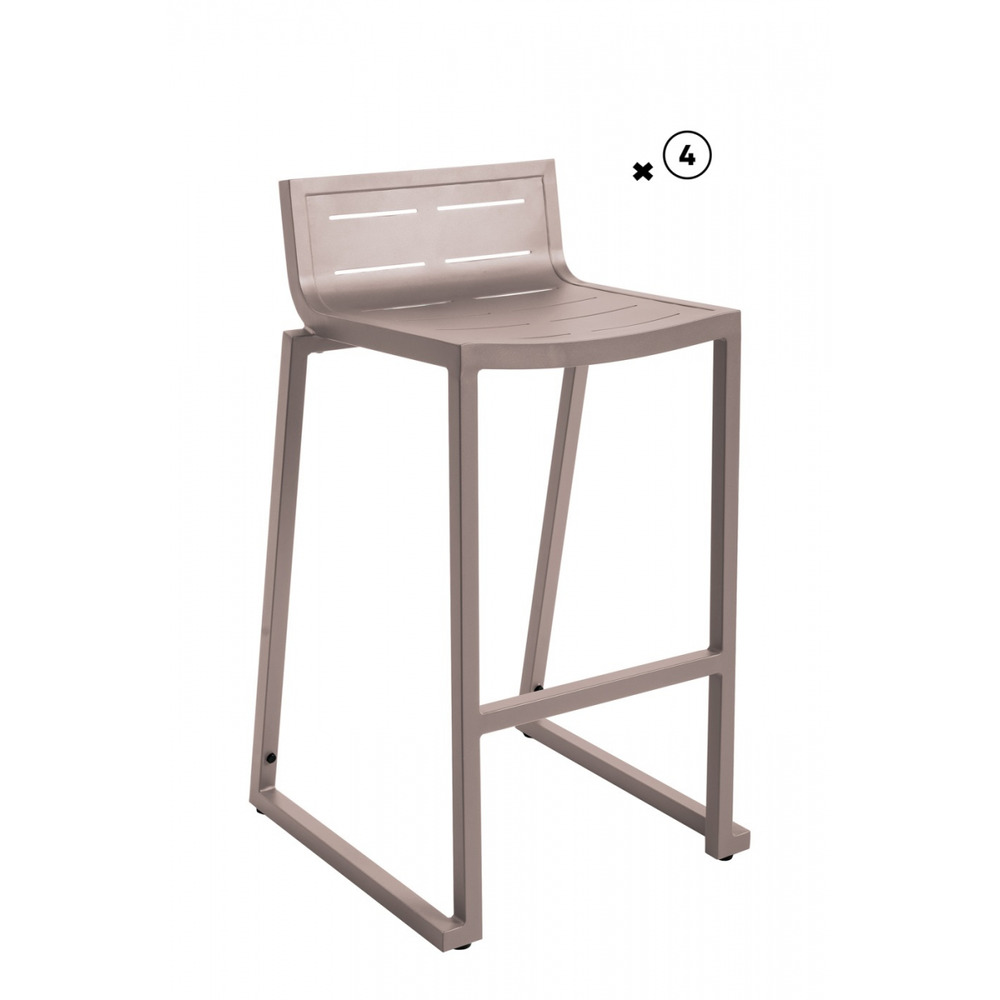 Lot de 4 tabourets de bar de jardin aluminium inari muscade taupe 47x48x86cm - chaise de jardin