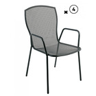 Lot de 4 fauteuils de jardin noir empilable en acier avec accoudoirs industriels - meuble de jardin -55x59xh89cm