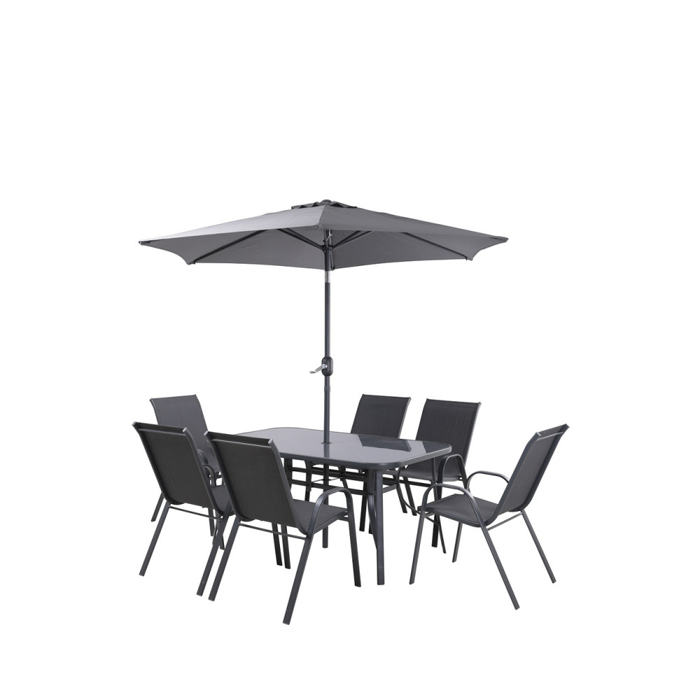 Ensemble table et chaise de jardin, parasol set de repas 6 personnes