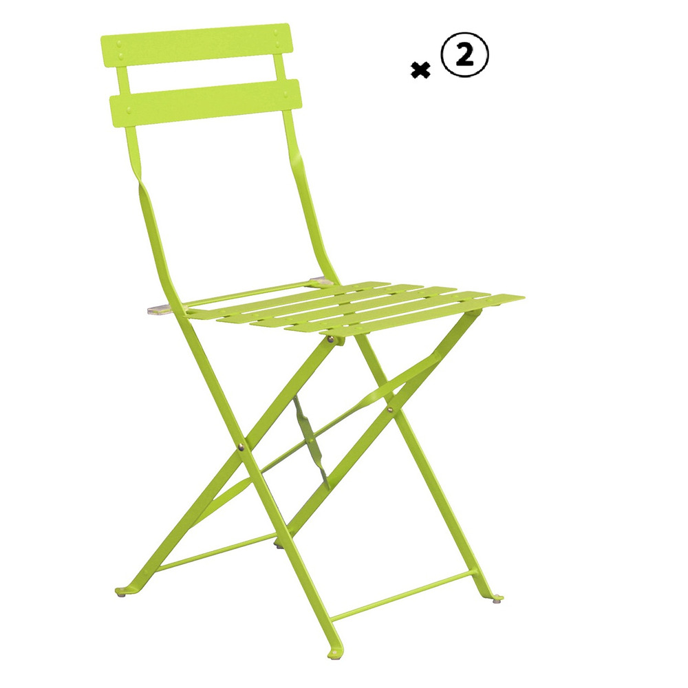 Lot de 2 chaises pliantes de jardin en acier vert mat - meuble de jardin - 41x46x80cm