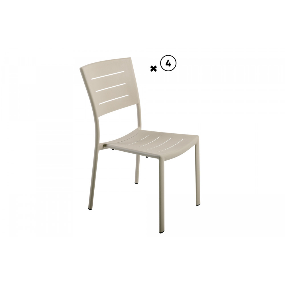 Lot de 4 chaises de jardin empilables inari beige sable aluminium- meuble de jardin - 45x59,5xh84cm