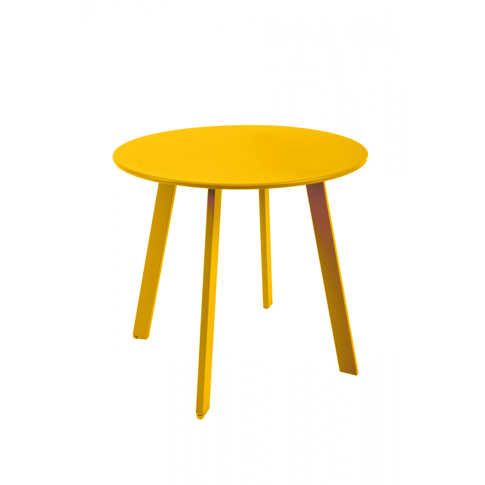 Table d'appoint, table basse ronde de jardin jaune en acier epoxy 49x45cm- meuble de jardin