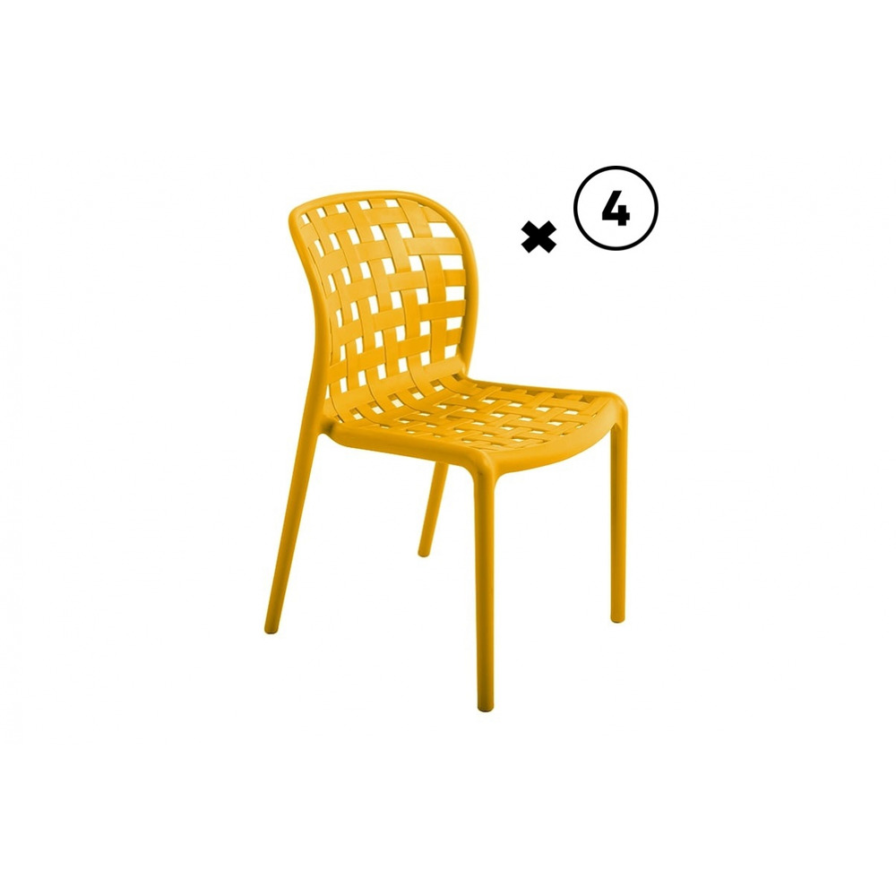 Lot de 4 chaises de jardin corfou ajouré jaune en polypropylène empilable - mobilier de jardin - 46x56xh82cm