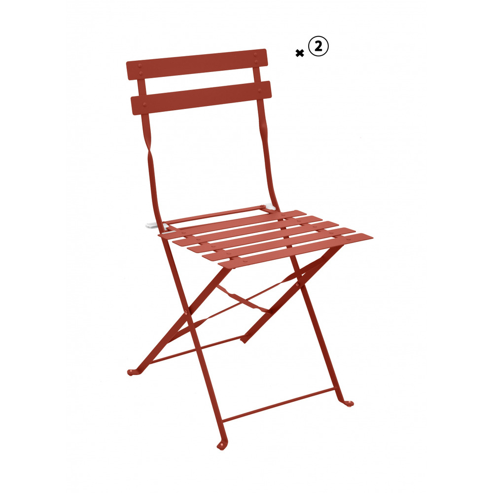 Lot de 2 chaises de jardin pliante acier terracotta - meuble de jardin - 41x46x80cm