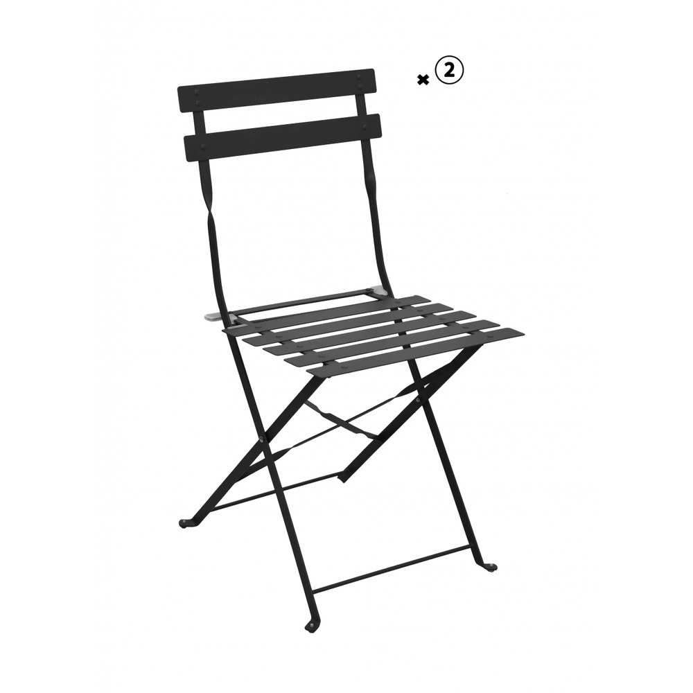 Lot de 2 chaises de jardin pliante acier noir graphite - meuble de jardin - 41x46x80cm