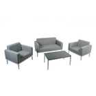 Salon de jardin pour 4 personnes viena tissu déperlant et aluminium gris 1 banquette + 2 fauteuils + 1 table - mobilier de jardin