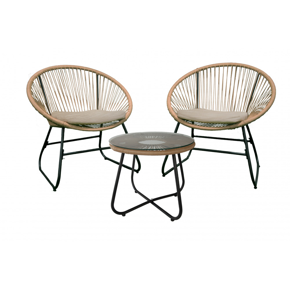 Salon de jardin 2 places menia résine corde acier beige