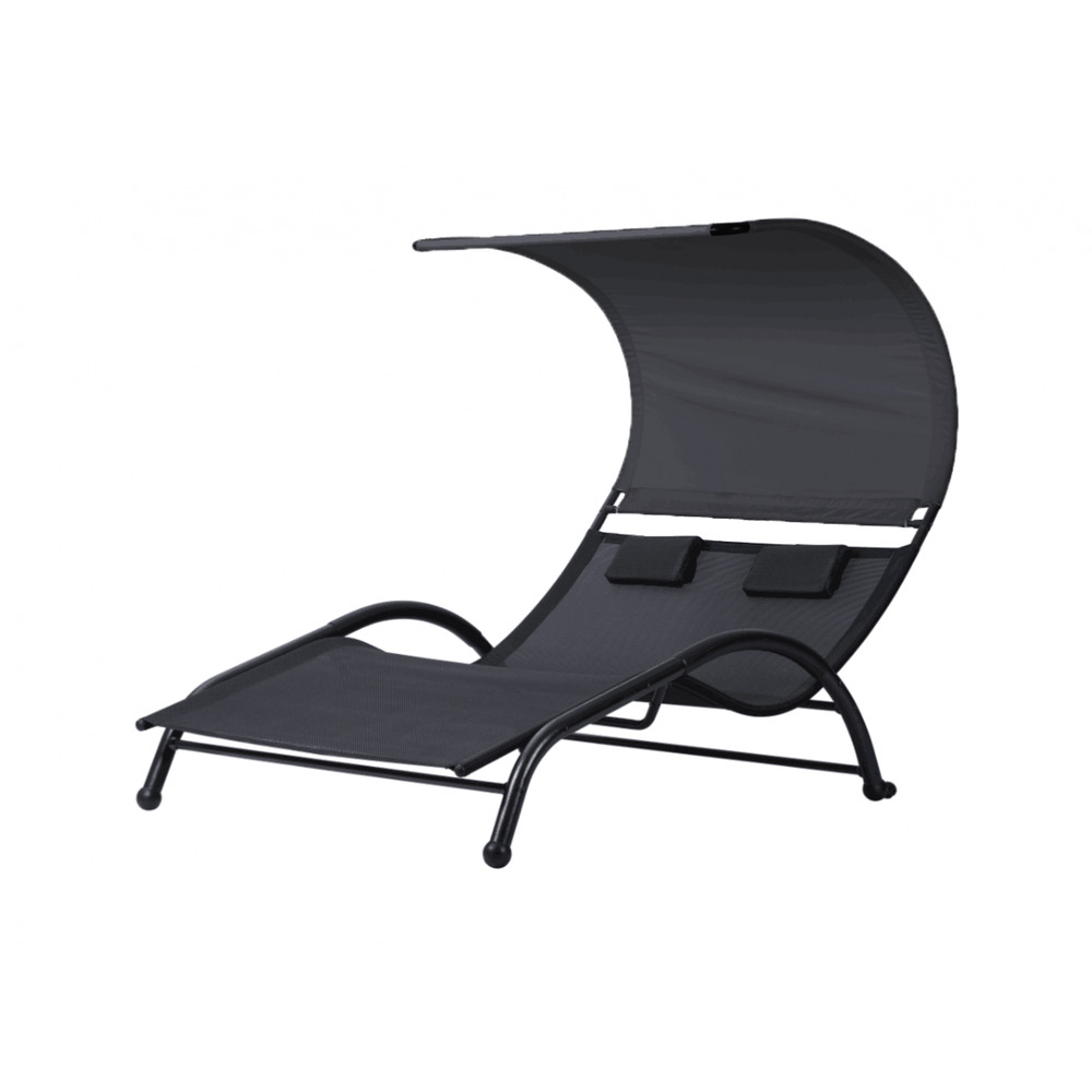 Transat double fixe vega noir acier et texaline 2x2 pare soleil intégré + 2 oreillers fournies 190x136xh156cm