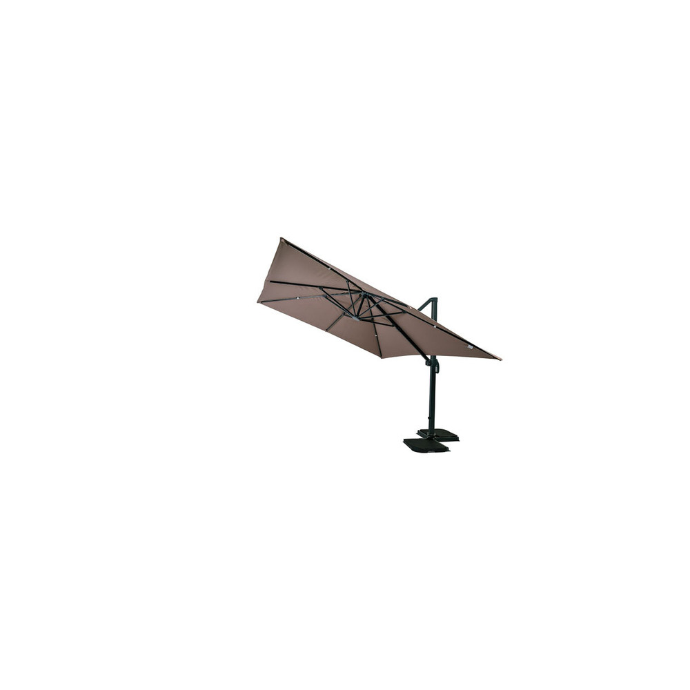 Parasol déporté rectangulaire taupe 3x3m aluminium polyester rotation 360°, base en croix - parasol - mobilier de jardin