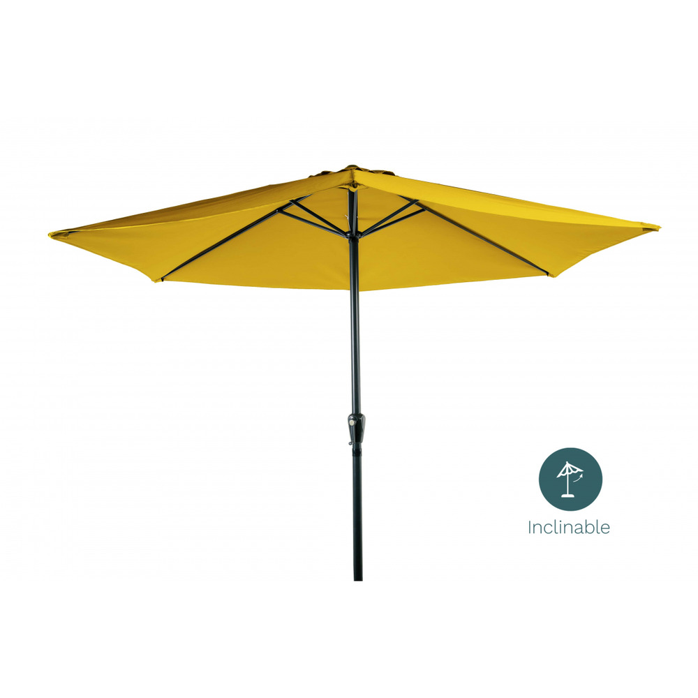 Parasol jaune solaire inclinable 3m aluminium et polyester mobilier