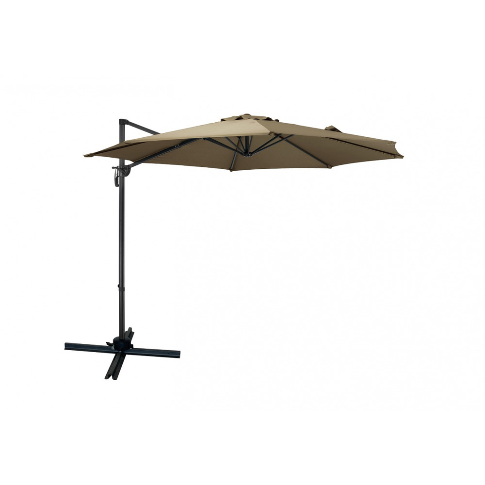 Parasol déporté rond marron 3m polyester - parasol - mobilier de jardin