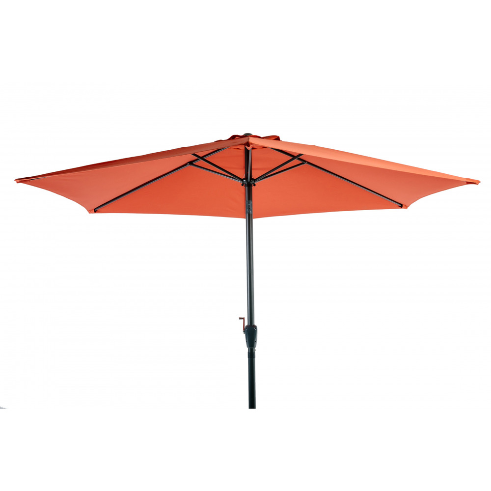 Parasol rond 3 m orange aluminium et polyester ouverture avec manivelle inclinable - mobilier de jardin - parasol droit