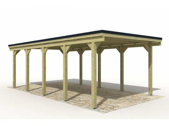Carport bois castellane - 373 x 707 - 1 voiture - abri voiture - traité autoclave - montage facile - feutre bitumeux inclus