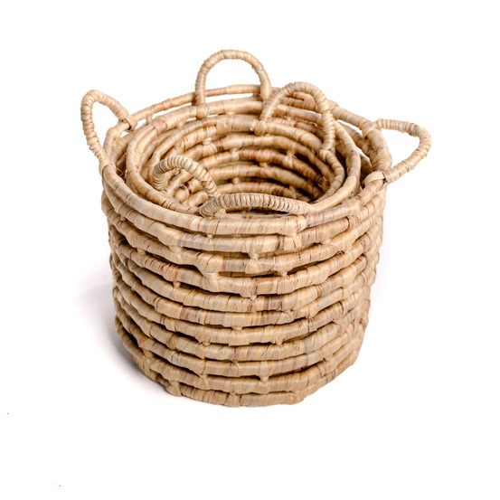 Paniers de rangement tressés rond naturel en jacinthe d'eau - lot de 3- petit rangement-décoration