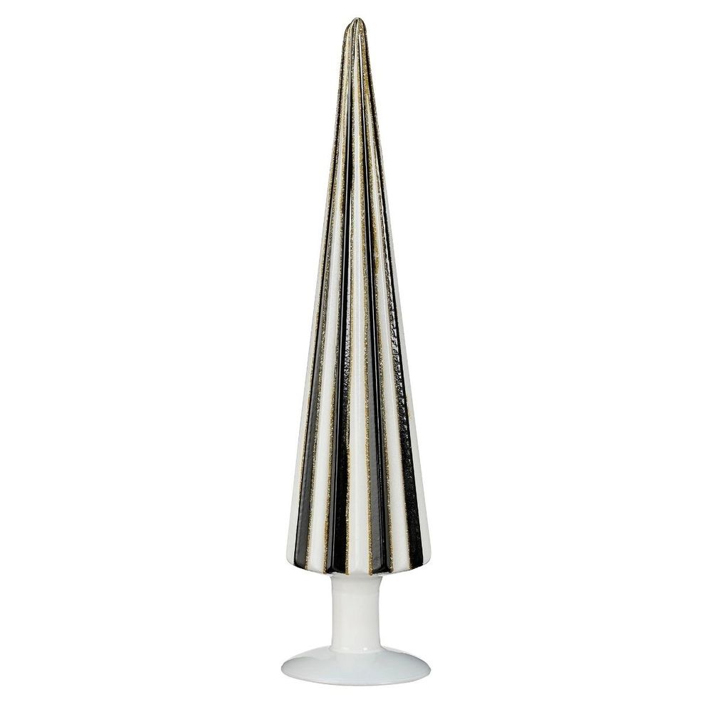 Mica decorations sapin de noël conique h39 x ø9 cm – décoration de noël interieur – sapin décoratif à rayures noires et blanches –