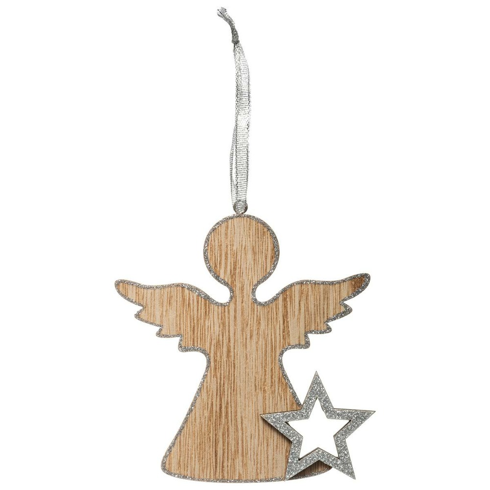 Sujet de noël bois ange étoile argenté 11 cm