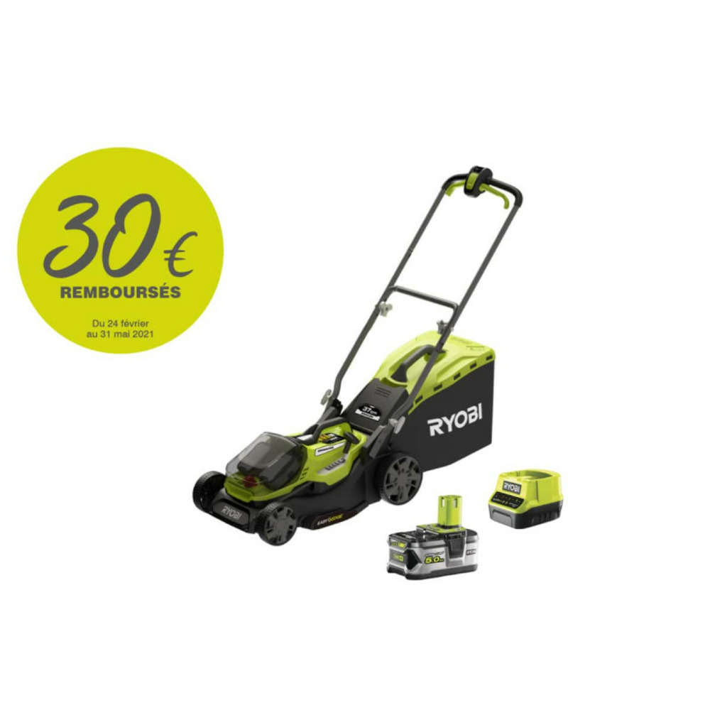 Tondeuse Ryobi Brushless Coupe 37 Cm - 1 Batterie Lithiumplus 5,0ah - 1 ...