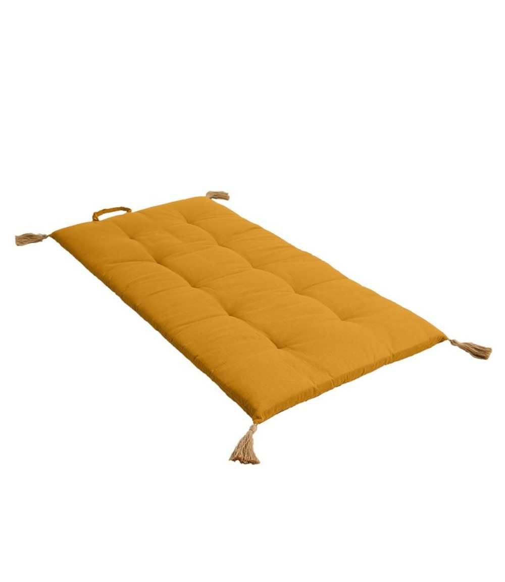 Matelas futon pompon jute 60x120 cm moutarde coton