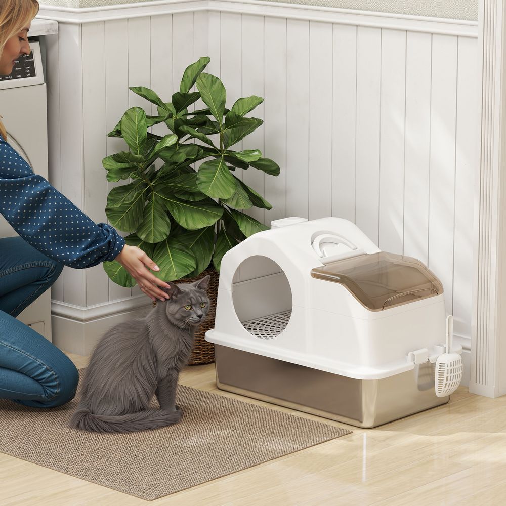 Maison de toilette pour chat avec couvercle amovible, bac à litière chat fermé côtés hauts, 60,5x40,5x45cm, blanc