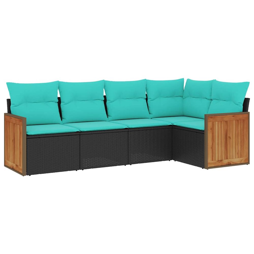 Salon de jardin 5 pcs avec coussins noir résine tressée
